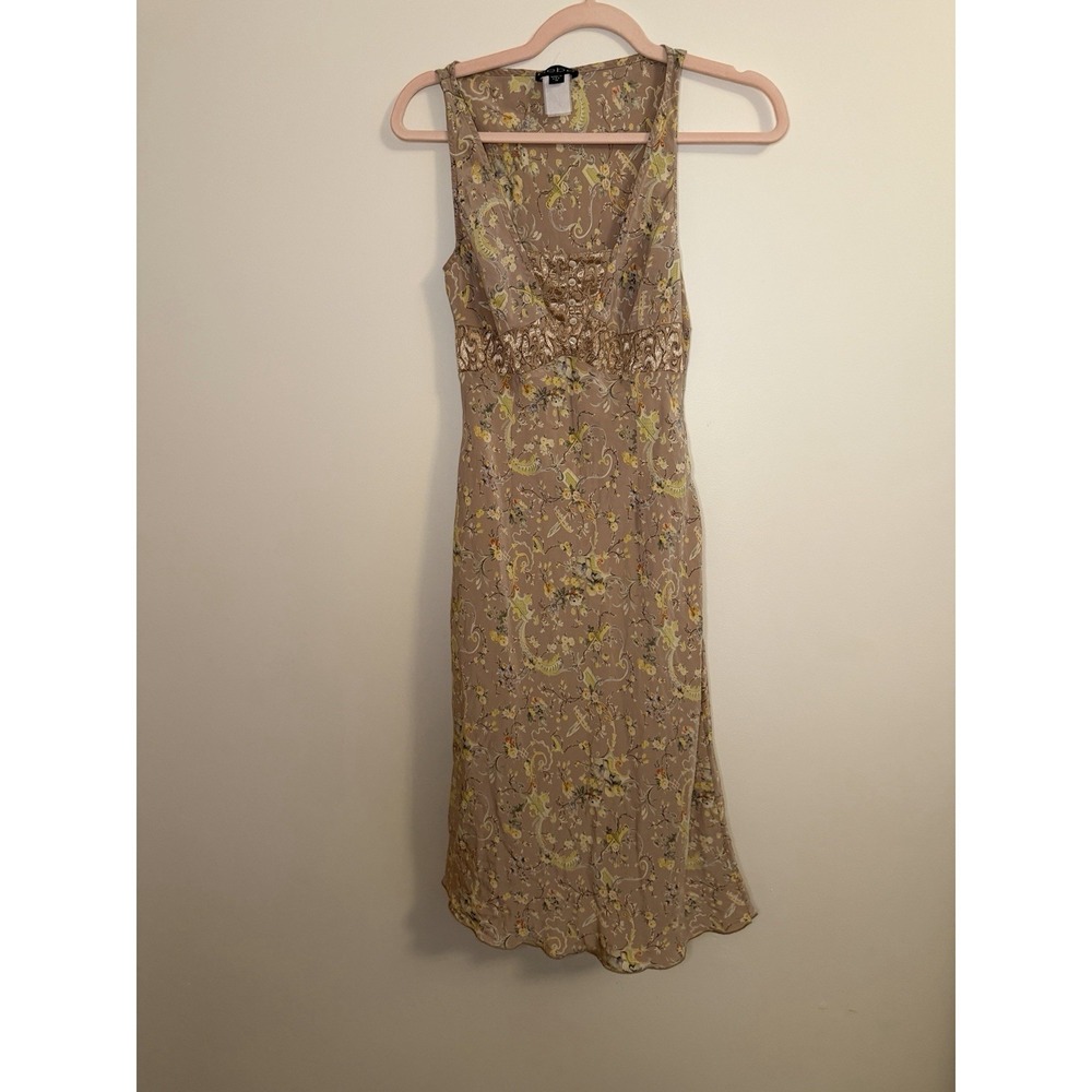 Vintage Y2K Bebe Floral Paisley Midi Dress Metallic Lace M (Fits Small / XS)